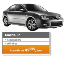 Photo et prix de la location d'une auto Mazda 3 - 45,95$