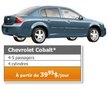 Photo et prix de la location d'une auto Chevrolet Cobalt - 39,95$